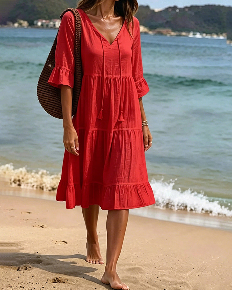 Flared Half Sleeve Tie Waist D