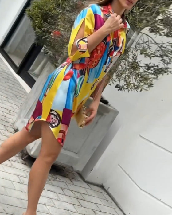 Lapel colorful printed casual dress