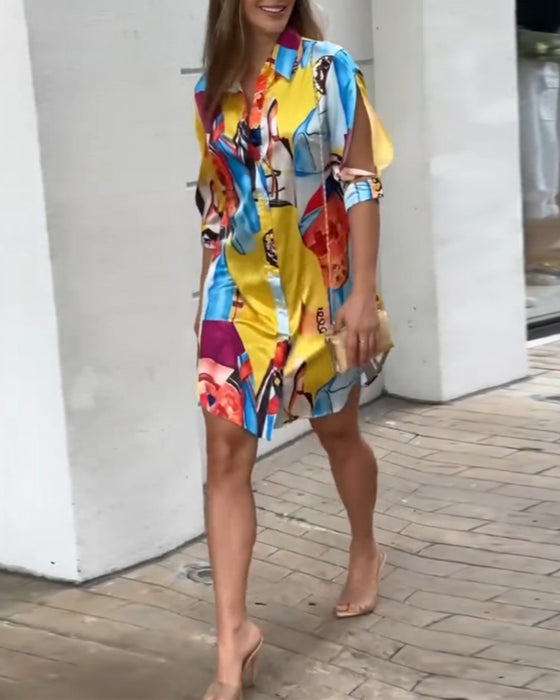 Lapel colorful printed casual dress