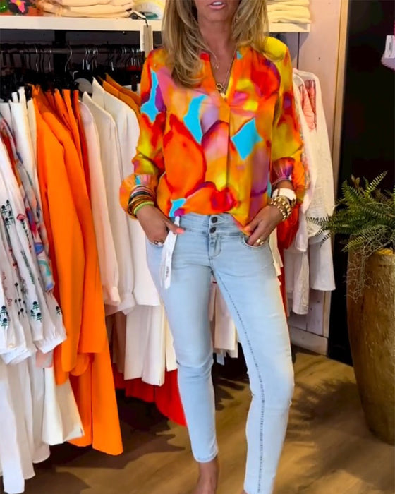 Long-sleeved colorful casual blouse