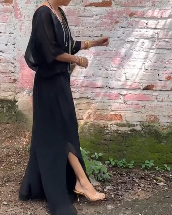 Solid color V-neck casual two-piece suit