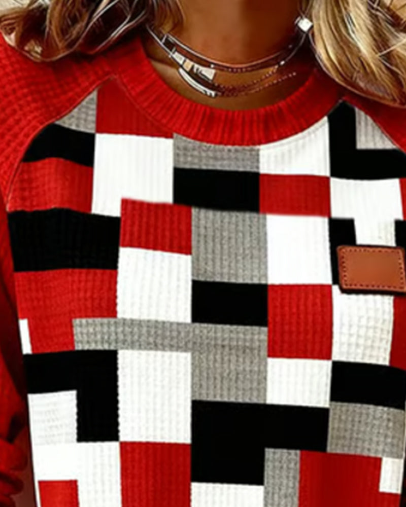 Waffle Square Print Sweatshirt