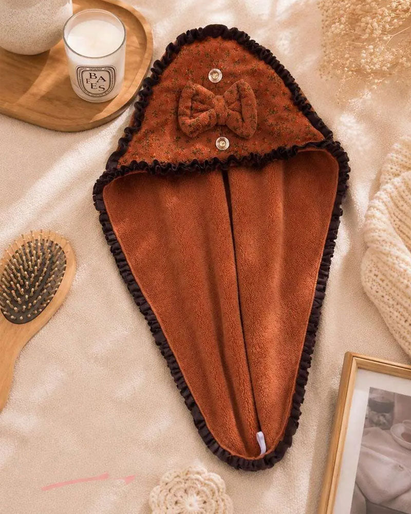 1pc Coral Fleece Floral Lace Women's Dry Hair Bath Cap