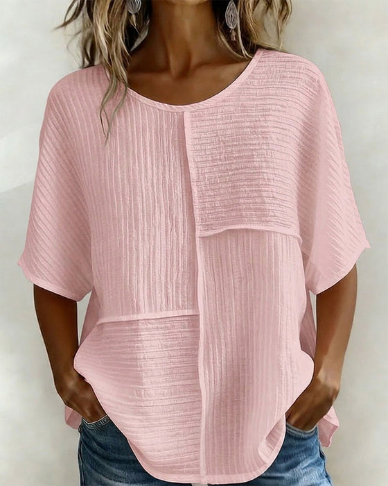 Vertical Textured Patchwork Loose Top