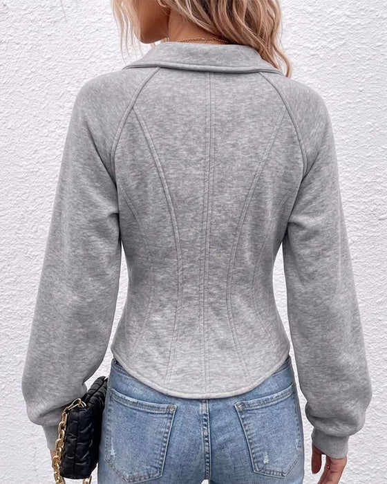 Lapel Zippered Waist Solid Color Coat