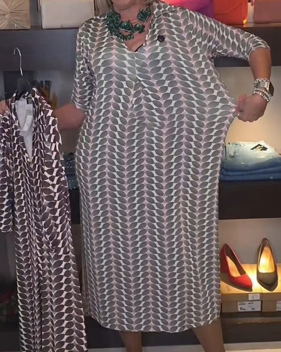 Geometric Pattern V-Neck Dress