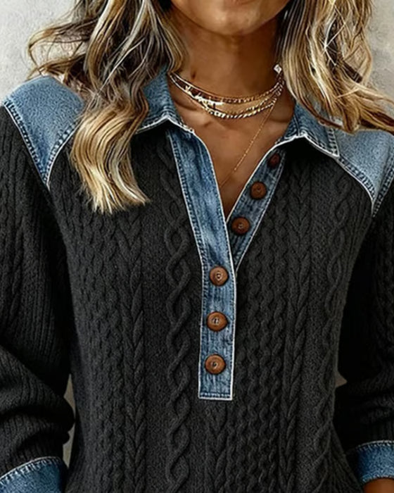 Stylish Color-Blocked Denim Sweatshirt