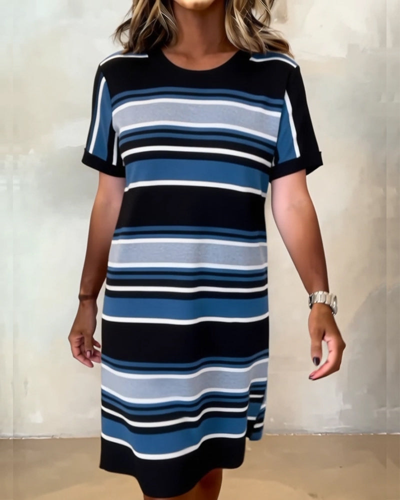Casual Round Neck Striped Dress