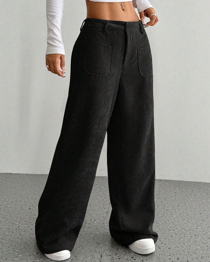Front Back Pocket Solid Straight Leg Long Pant