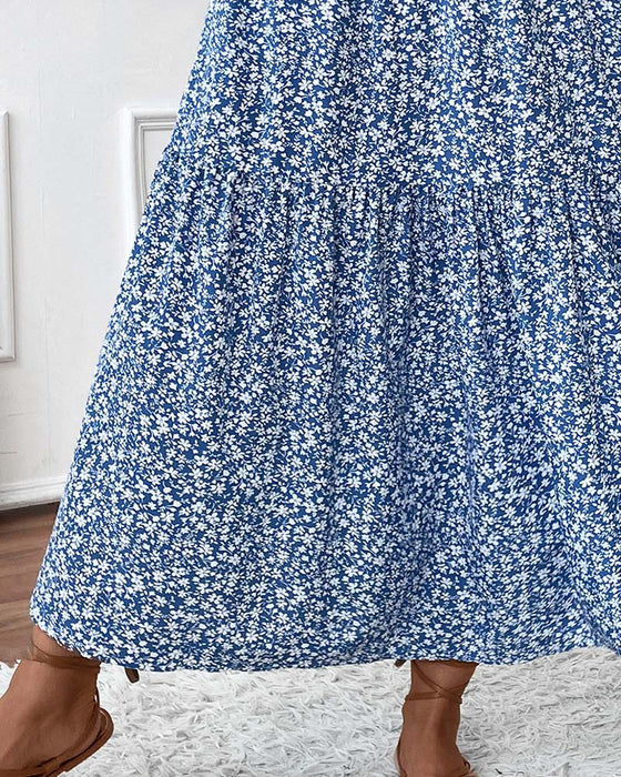 Layered Tiny Flower Print A-Line Long Skirt