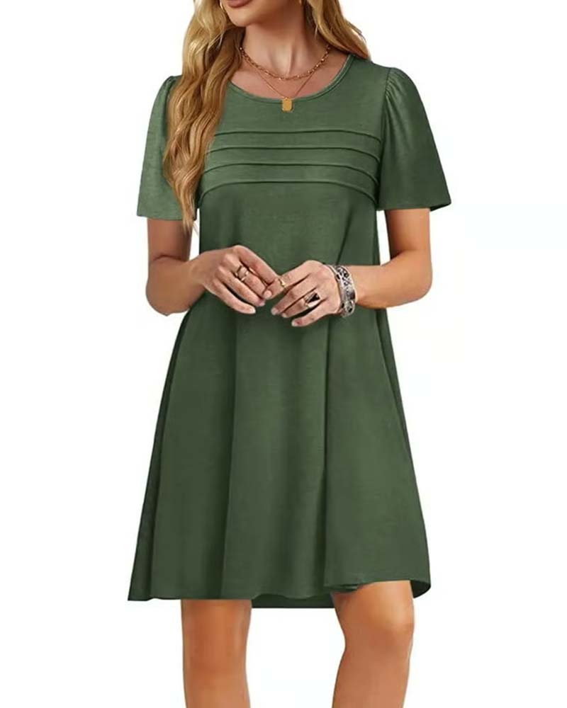Ruffle Short Sleeve Round Neck Dress