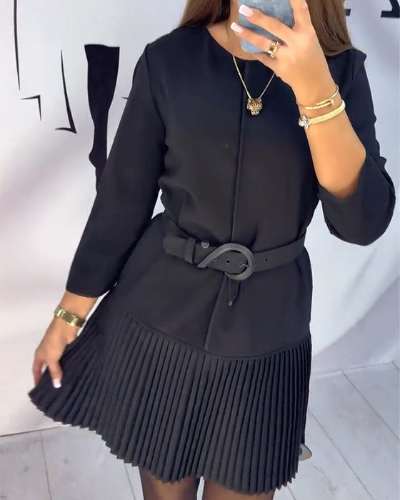 Three-Quarter Sleeve Accordion Pleated Dress