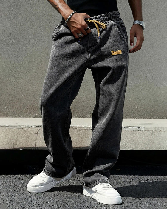 Men's Vintage Elastic Waist Wide Leg Jeans