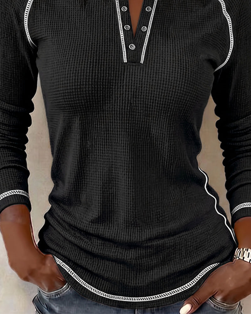 Waffle Henley Long Sleeve Top