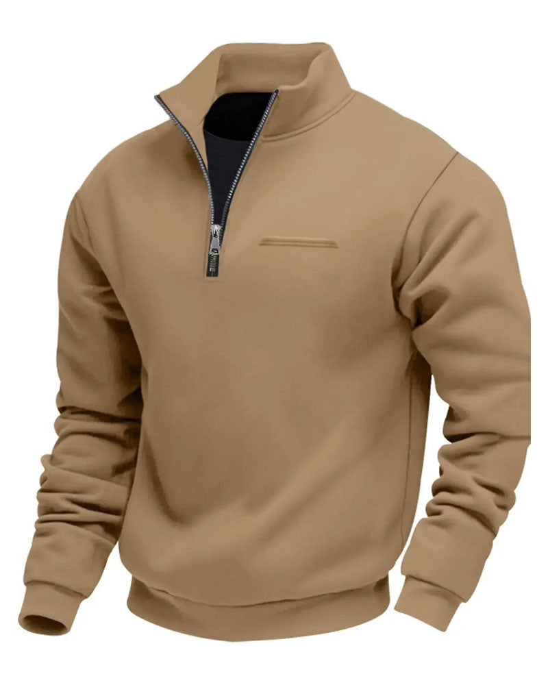 Solid Color Stand Collar Zipper Sweatshirt