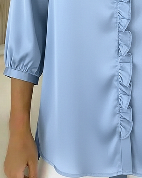 V-Neck Fashion Design Ruffle Blouse