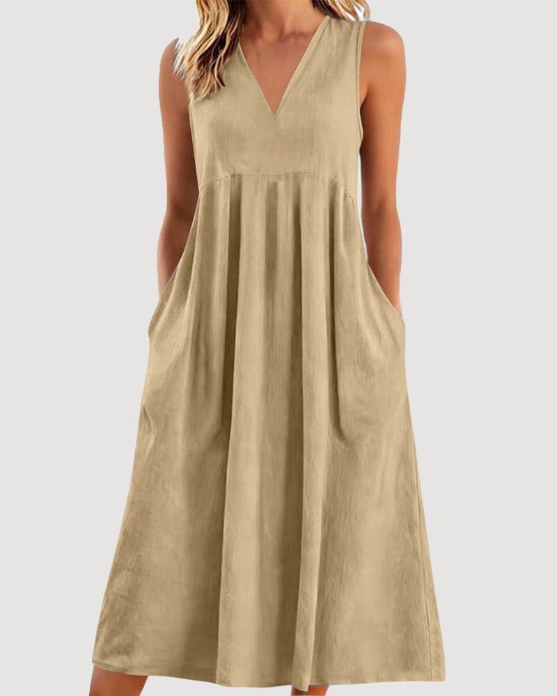 Solid Color V-Neck Sleeveless Dress