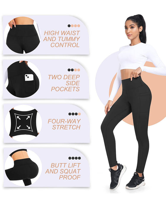 Women's High Waisted Fleece Lined Leggings with Pockets