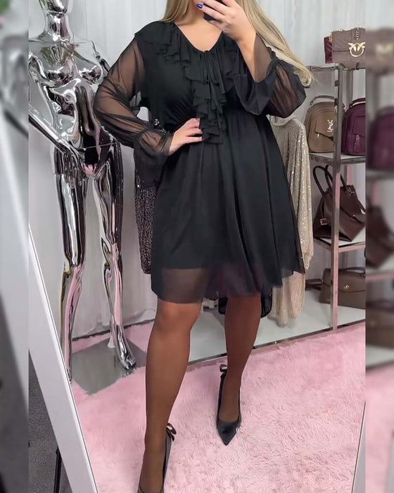 Ruffled V-Neck Fashion Dress