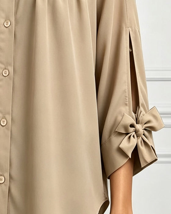 Bow Detail Casual Solid Blouse