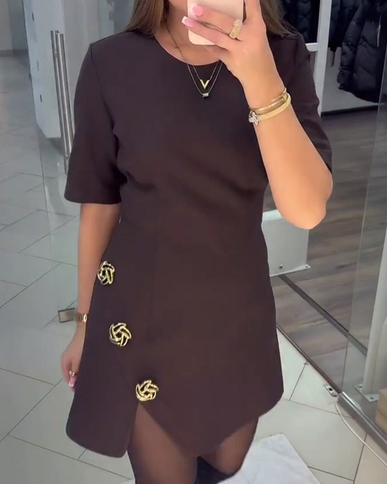 3d Floral Solid Color Straight Dress