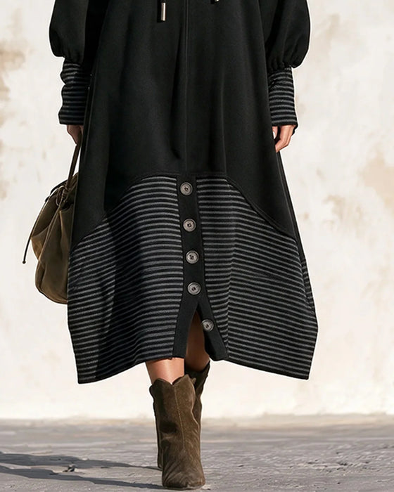 Turtleneck Drawstring Striped Dress