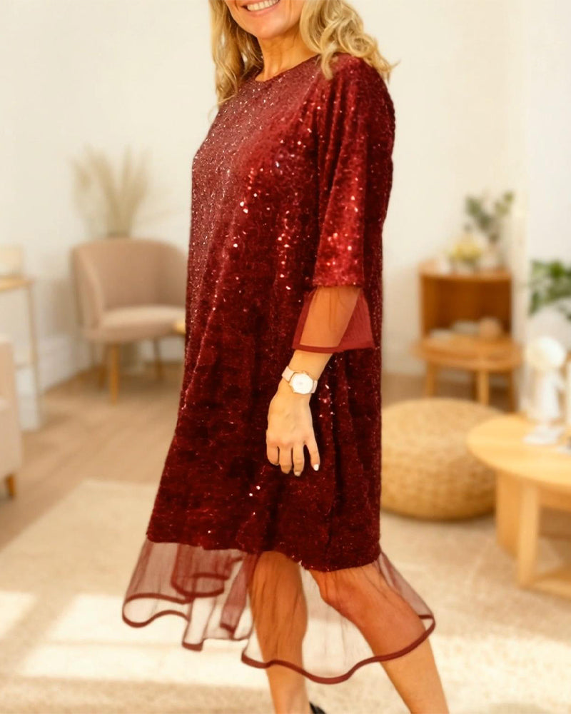 Flared Sleeve Sequined Fashion Dress