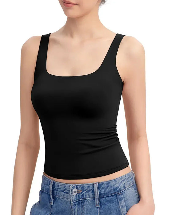 U-Neck Strappy Solid Slim Fit Tank Top