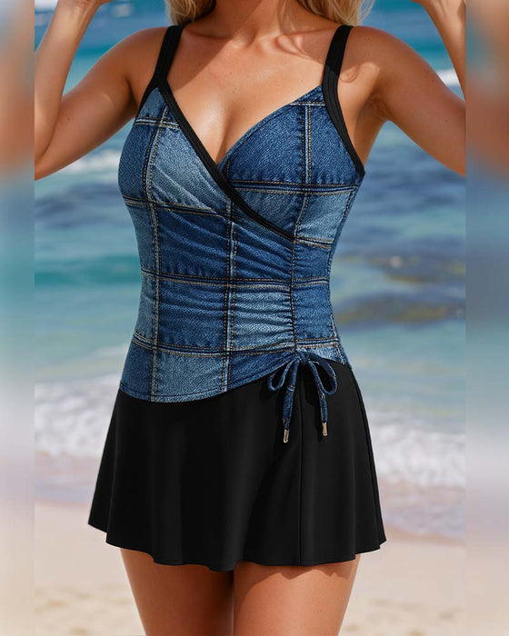 Skirt-Style Suspender Slim Swimsuit