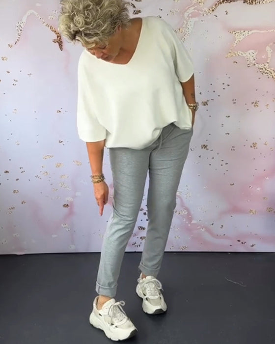 Casual solid color pocket drawstring pants
