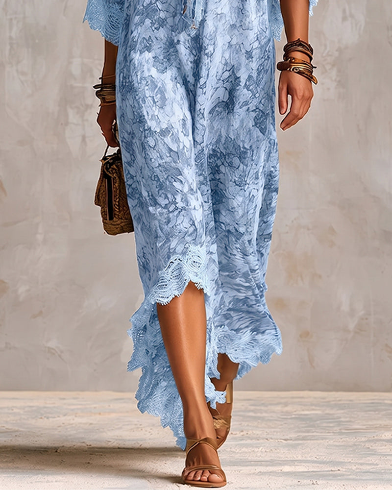 V-Neck Lace Patchwork Asymmetric Dress