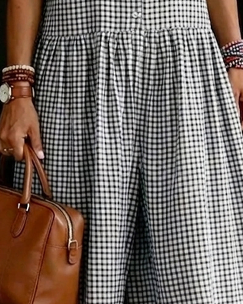 Lapel Plaid Wide Leg Jumpsuit