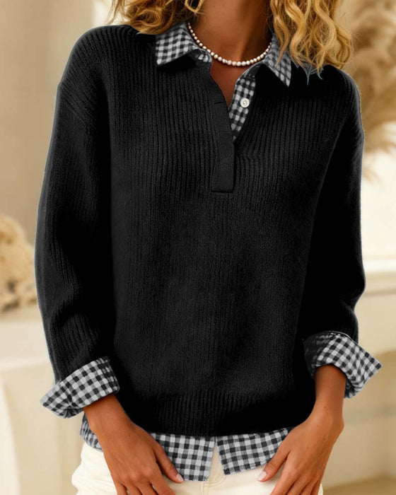 Solid Color Plaid Patchwork Jumper