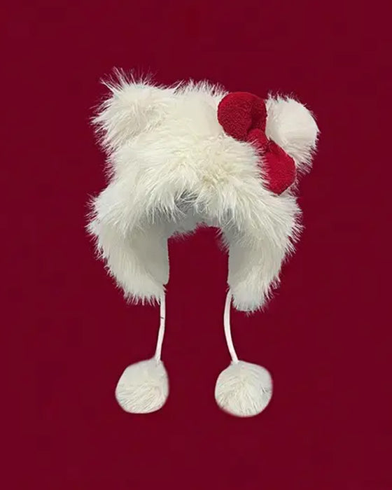 Cute Cat Ear Design Pom Pom Decor Plush Hat