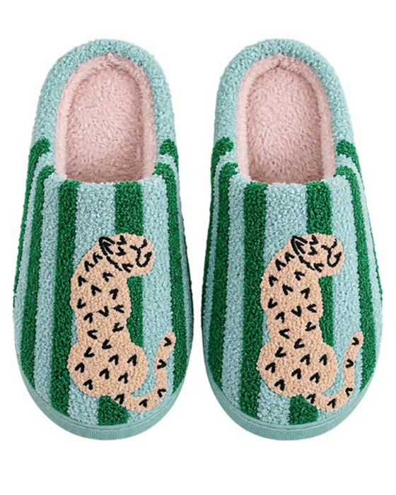 Women’s Retro Striped & Leopard Fuzzy Slippers