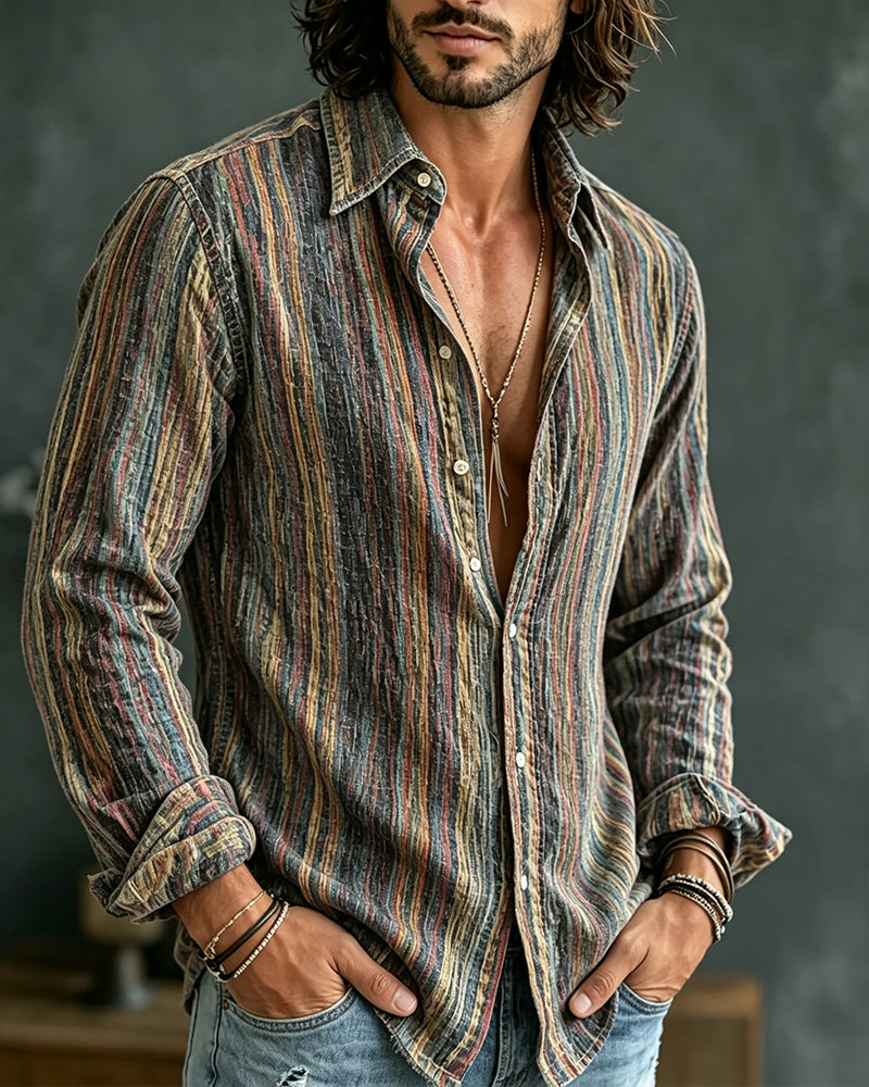 Men's Line Color Block Long Sleeve Shirt