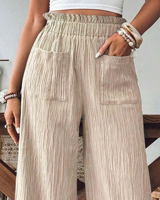 Patch Pocket Solid Elastic Waist Casual Pant