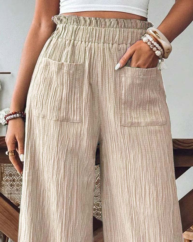 Patch Pocket Solid Elastic Waist Casual Pant
