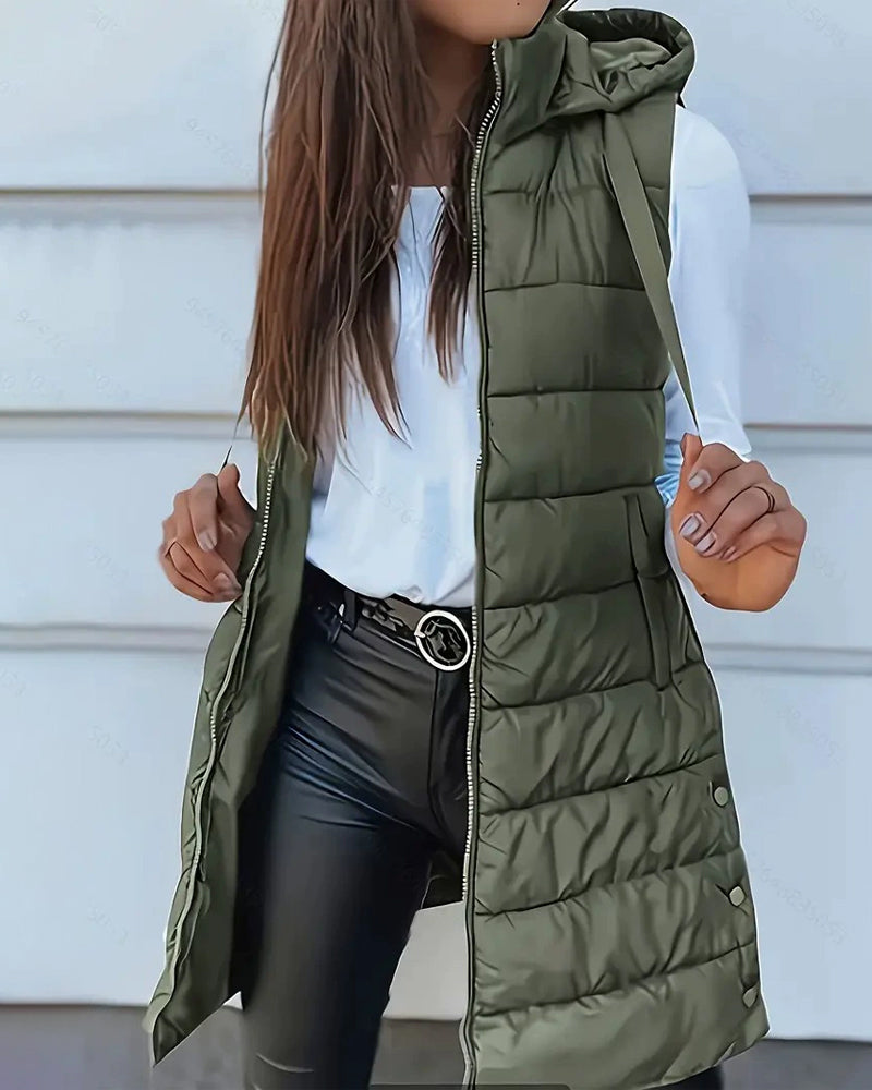Hooded Mid-Length Vest Coat