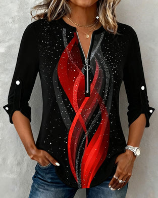 Half-Zip Long-Sleeved Printed Top