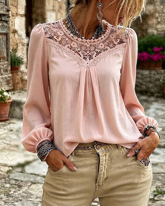 Lace Panel Puff Sleeve Blouse