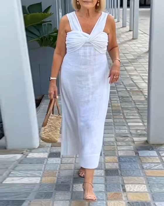 Twisted Solid-Color Strap Dress