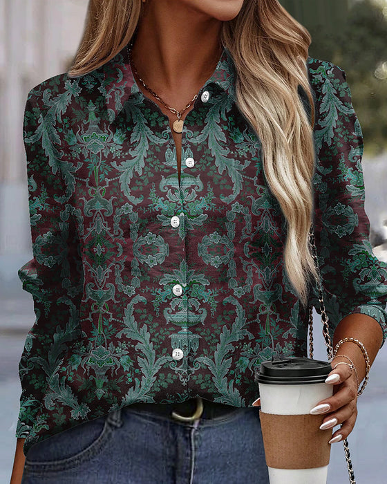 Casual print long sleeve blouse