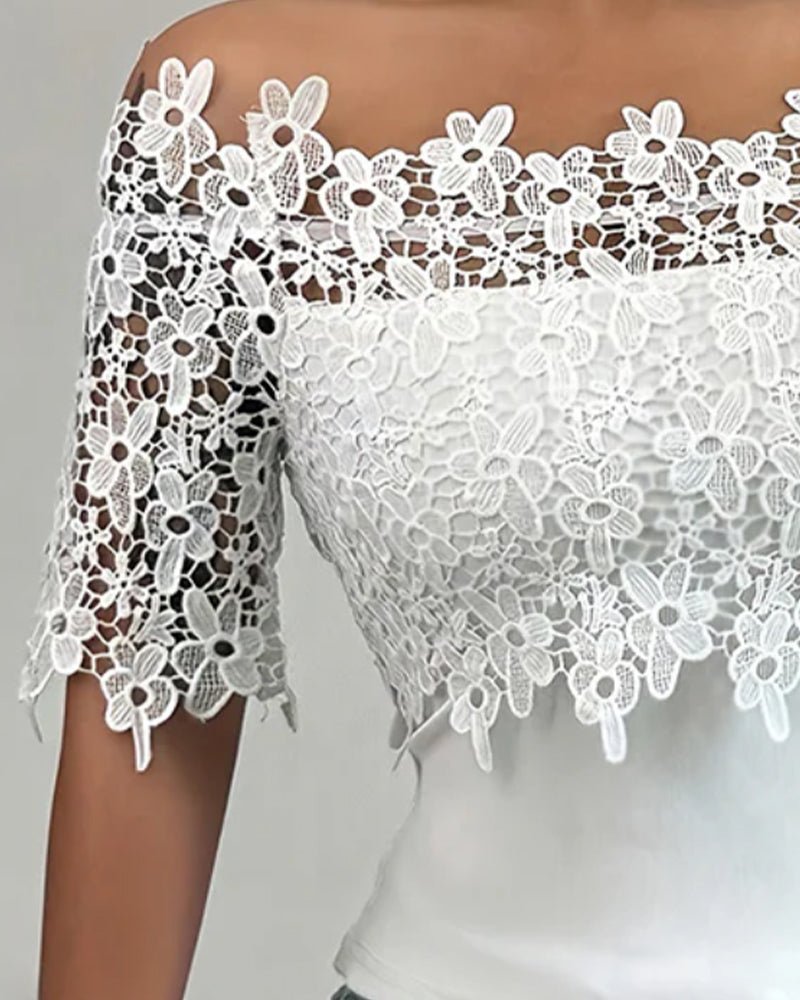 Off-Shoulder Floral Lace Top Blouse