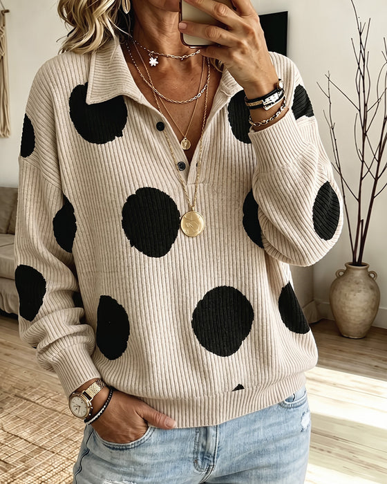 Lapel Button Large Polka Dot Top