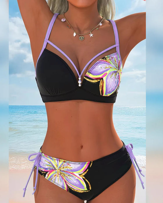 Bralette Lace-Up Printed  Bikini