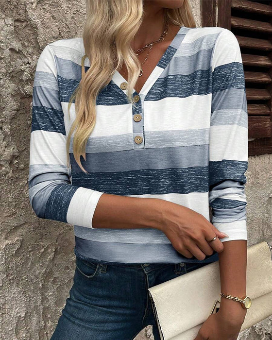 Button V-Neck Printed Top