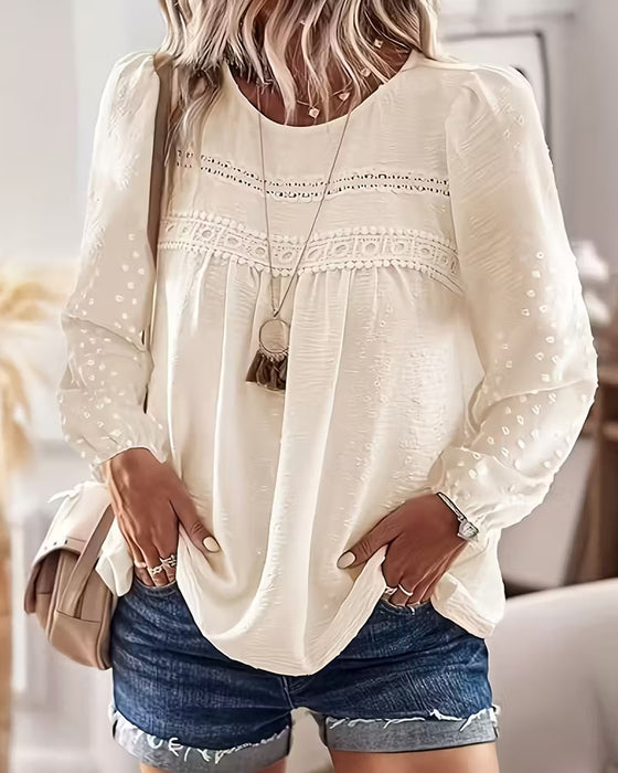 Lace Paneled Crew Neck Blouse