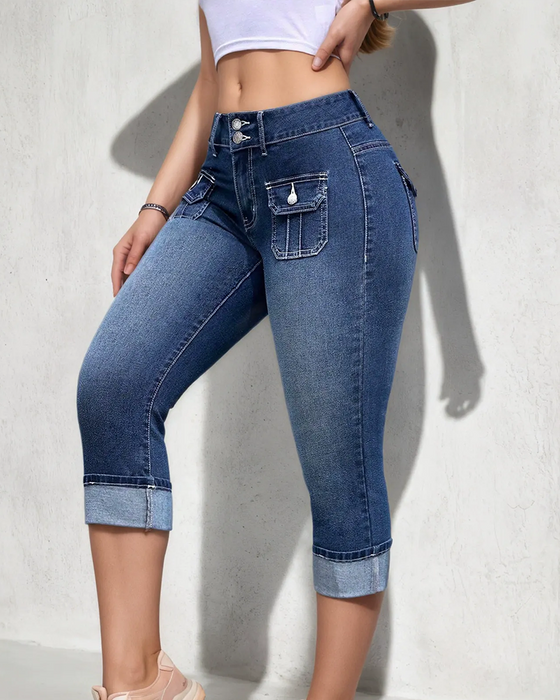 Casual Pocket Cropped Jeans