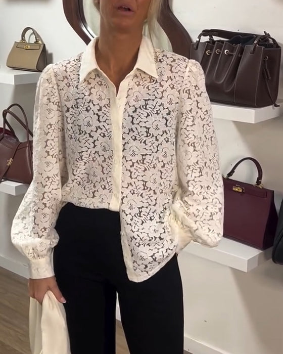 French-Style Long-Sleeved Ribbon Shirt